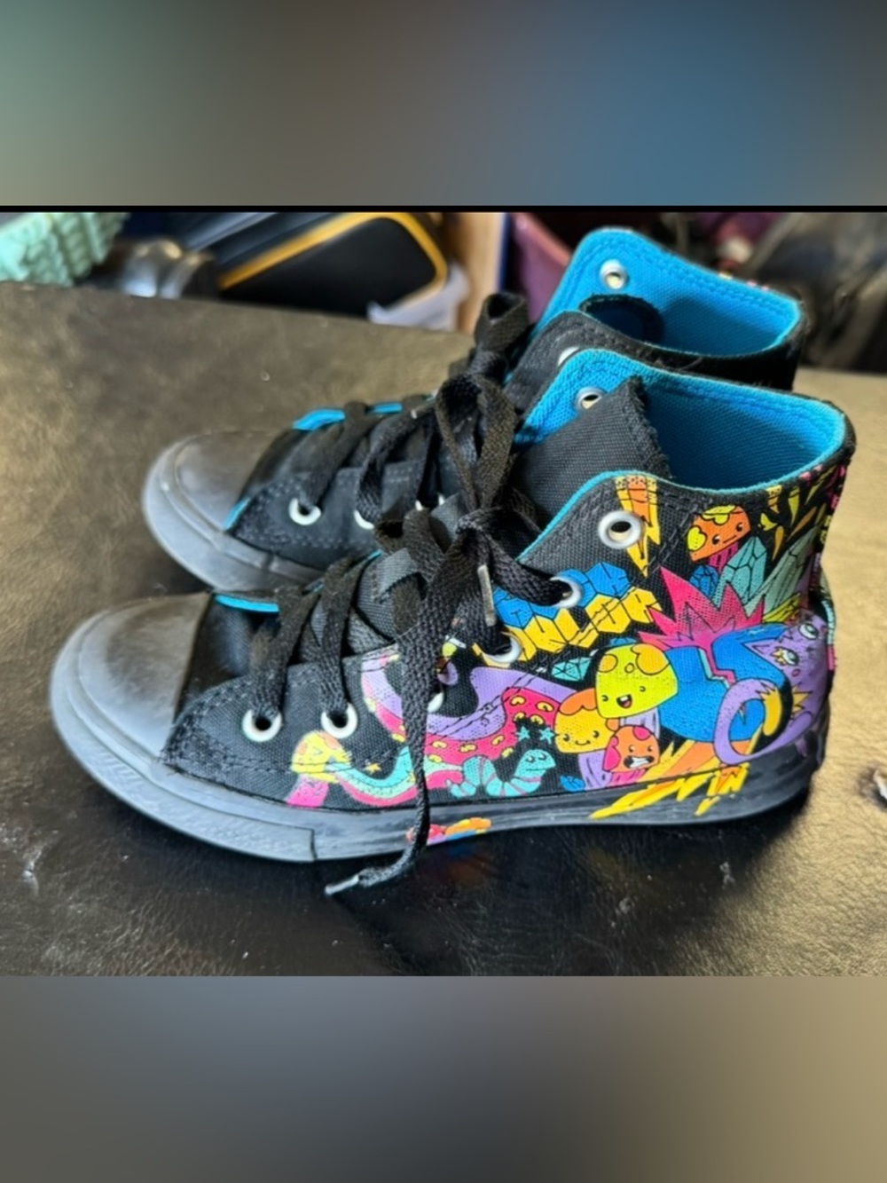 Kids High-Top converse chuck Taylor size 1 Cartoon Graphic Sneakers - Black/Teal